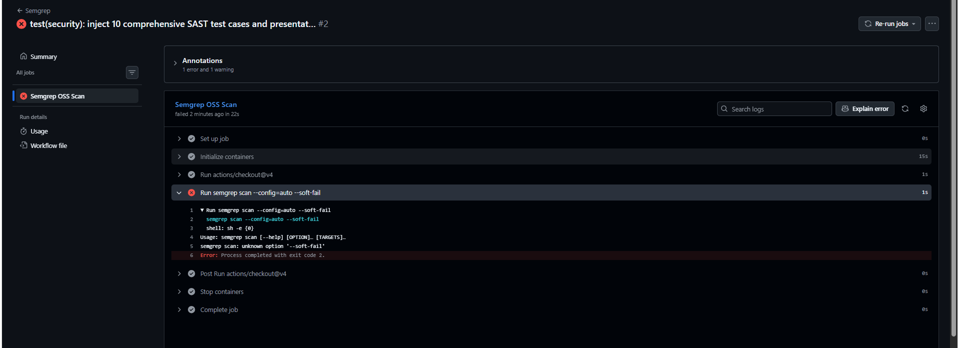 Screenshot of the first attempt