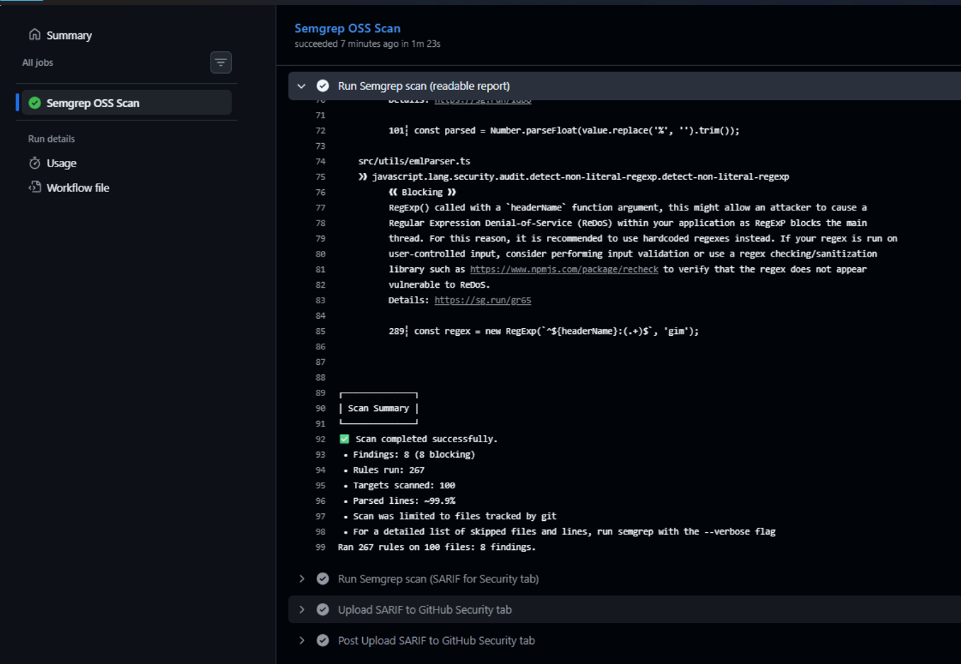 Screenshot of the passing pipeline